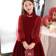 女童旗袍公主裙儿童礼服，生日聚会主持人，走秀演出服大童中国风红色