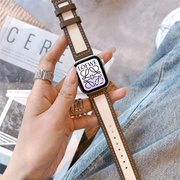 苹果秋冬韩系小众帆布，真皮拼接简约适用于iwatch9876543se手表带