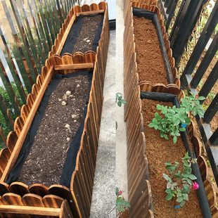 防腐木花箱户外阳台种菜盆实木，长方形花盆家用大号庭院碳化种植箱
