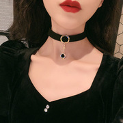韩国性感锁骨链颈链，chocker女短款项链，黑色宽边遮脖子饰品颈带