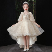 儿童婚纱礼服花童小伴娘秋款中袖十岁女孩生日公主裙主持钢琴演出