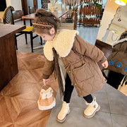 女童冬装棉衣2023韩版洋气儿童，外套时尚潮流，大翻领收腰上衣