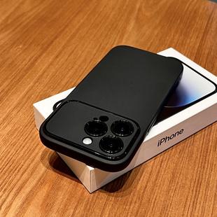 高级黑色奶油大视窗苹果15手机壳，iphone14promax磨砂防指纹13全包防摔12软壳11直边男女镜头全包xs简约保护套