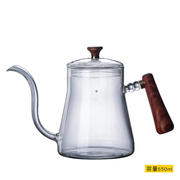 咖啡手冲壶 高硼硅玻璃咖啡壶 防热木把透明热水壶 工厂手工