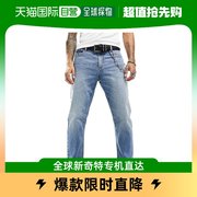 香港直邮潮奢asos男士，设计经典款，硬质中长水洗蓝色牛仔裤