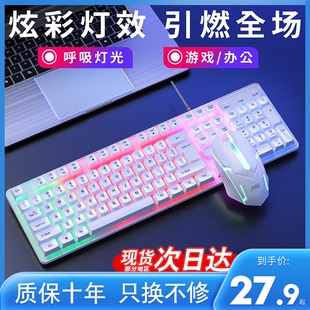 有线键盘鼠标套装机械手感发光usb，游戏办公台式电脑电竞静音背光