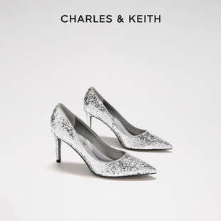 CHARLES&KEITH春夏女鞋CK1-60280245-4时尚亮片尖头高跟单鞋婚鞋