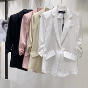 欧洲站洋气女士薄款白色中长款七分袖垂感小西服显瘦气质西装外套