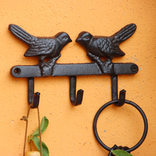 复古玄关创意铸铁装饰钥匙挂钩壁挂，墙壁门后衣帽架可爱小鸟挂衣钩