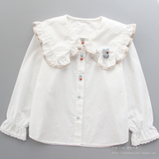 女童衬衫纯棉2024春装儿童洋气，娃娃领白色，打底衬衣小女孩上衣