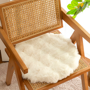 毛绒圆形坐垫椅垫办公室屁垫冬季圆凳餐椅，垫子白色仿兔毛加厚座垫