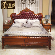全实木美式床欧式真皮，床高端双床1.8米1.5米主卧酒店家具婚床高箱