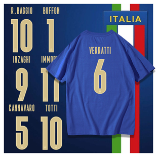2022欧洲杯意大利队t恤因西涅因莫比莱巴乔布冯足球衣服球迷短袖