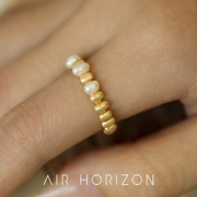 AIR-HORIZON拼接天然珍珠戒指小众设计食指戒女轻奢高级感开口戒