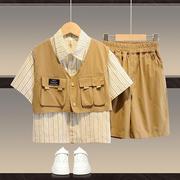 男童夏装洋派儿童童装，2023夏季i时髦韩版工装口袋假两件套