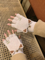 手套女秋冬季保暖防寒毛线针织，露半指可爱学生，写字骑行电动车防冻