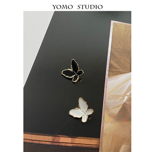 YOMOSTUDIO 黑白色蝴蝶点油纽扣双面尼西服外套大衣金属装饰扣子