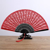 王星记蕾丝扇子折扇，中国古典风女式鞠婧祎同款大红黑色