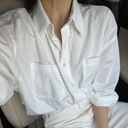 FiO2纯棉高质感衬衫 ins简约风白色不透纯色长袖上衣通勤气质开衫
