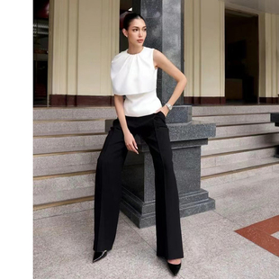 泰国潮牌女名媛高贵优雅气质单肩遮肉高级感黑白撞色礼服时尚套装