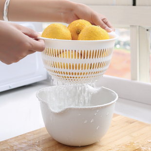 创意日式双层沥水篮洗菜盆客厅水果盘家用小号塑料菜篮子洗菜篮
