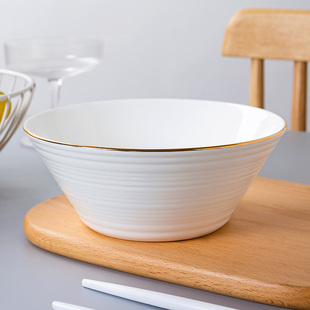 景德镇骨瓷碗吃饭碗碟螺纹沙拉陶瓷碗盘餐具汤碗金边面碗