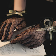 新娘手套韩式婚礼薄款复古蕾丝短款短款黑色礼服旗袍演出造型手套