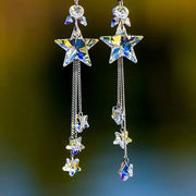 遥远星空s925银饰品设计感水晶耳环长款星星，流苏耳坠气质耳饰