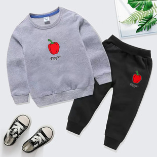蔬菜创意秋冬女宝中学生羊羔绒红辣椒冬衣童装套装衣服卫衣2件套