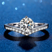 莫桑石钻戒(石钻戒)公主戒指女款925纯银指环，情侣对戒婚戒情人节礼物
