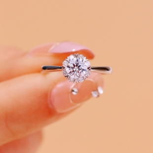 莫桑石钻戒(石钻戒)女戒指，925纯银镀18k白金铂金结婚时尚简约八围一心