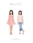 清 出口 韩国原单女童粉色雪纺心形针织短袖T恤