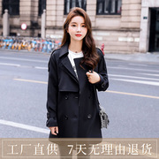 n秋季纯色韩版有腰带气质通勤中长款黑色风衣外套 大衣女