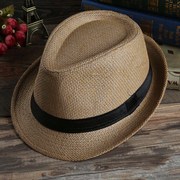 男士夏季遮阳帽草帽情侣草编爵士，帽韩版帽子女士太阳，沙滩帽亲子款