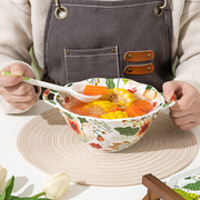 七彩云花餐具双耳汤碗高颜值家用泡面碗，拉面碗防烫盛汤大碗(汤大碗)沙拉碗