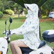 高档电动车防晒衣女纯棉长袖，夏季骑电瓶，摩托车防紫外线披肩带帽遮