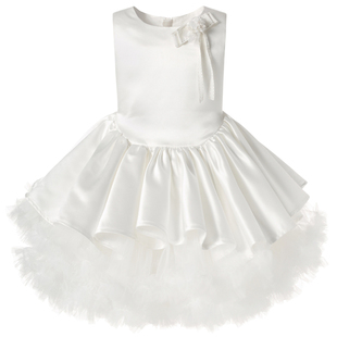 Hanakimi英国宫廷气质白色复古缎面公主纯棉礼服女童婴幼儿童婚纱