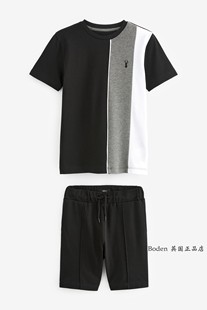next儿童运动套装2024夏男童(夏男童)黑灰色，纯棉短袖t恤+短裤3-16歲
