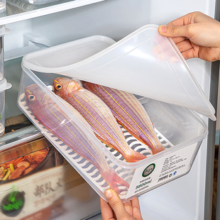 冰箱专用冷冻鱼肉保鲜盒，果蔬菜分类沥水收纳盒，厨房密封带盖冷藏盒