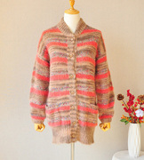 日本原单条纹(单条纹)彩色，点点加厚马海毛中长款开衫，外套保暖羊毛衫女毛衣