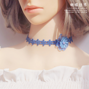 蝴蝶结界2023年藏蓝色蕾丝，颈花短款项链，手链伴娘小裙子配饰品