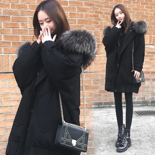 超大毛领棉衣冬季外套女2023韩版学生加厚显瘦中长款ins羽绒棉服