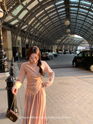 thepeachofficial北海道清晨慵懒少女套装粉色针织衫针织长裙