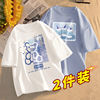 2件装韩版学生夏季小清新印花短袖白色T恤宽松大码显瘦百搭ins女