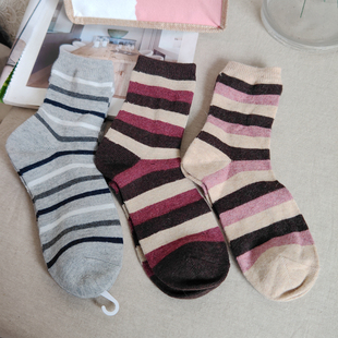 2双装外贸日本女士袜子兔毛羊毛袜条纹针加厚保暖袜冬季舒服短袜