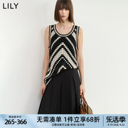 LILY2024夏女装设计感时尚撞色镂空洋气毛针织衫马甲叠穿上衣