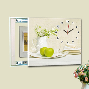 客厅配电箱简约现代壁画，带钟表可推j拉遮挡电表箱装饰画无框