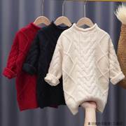 女童冬装长款毛衣洋气套头小女孩，韩版针织衫中大童，打底毛线衣(毛线衣)
