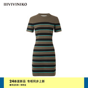 IIIVIVINIKO2024夏季时髦百搭条纹小A型连衣裙女R421107650C