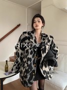 rixoexit法式复古高级感豹纹，西装外套宽松加厚中长款毛呢大衣女